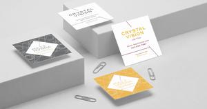 Multiple color variations link the business card to the product design